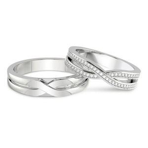 Par de Anillos con Diamantes Brillantes, Diamantes Cultivados en Laboratorio de 0.25 Ct Tw, Oro Sólido de 14K, Color FG, Claridad VS, 57 Diamantes, Anillo Doble con Diamantes Densamente Engastados - Product Image 1