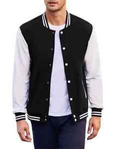 Chaquetas universitarias de algodón chenilla personalizables con cuello levantado para hombre, ropa de calle a granel de invierno en negro y blanco con posición de logotipo frontal - Product Image 1