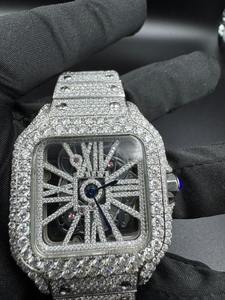 Montre de luxe 39,8 mm en acier inoxydable, boîtier carré, squelette antique, diamants Moissanite, style Hip Hop glacé, mouvement mécanique - Product Image 2