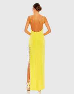 Vestido de noche de longitud completa transpirable antiestático elegante sin mangas de una pieza amarillo-Ropa formal de talla grande bordada a mano - Product Image 2