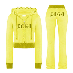 Custom Logo Winter Breathable Casual Women's Cropped Tracksuit Unisex Loungewear Set High Quality <b>Crop</b> <b>Top</b> Hoodie Wide Leg Pants - Product Image 3