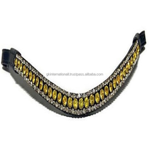 Banda de piel auténtica hecha a mano con forma de U de 3 filas, de diseñador de alta calidad, para cejas de caballo, personalizada con 3 filas de mega cristales ostentosos - Product Image 1