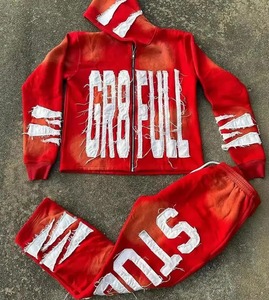 Survêtement en polaire personnalisé à imprimé bouffant 3d Joggers empilés en coton Pantalon de survêtement évasé et survêtement à capuche Ensemble 2 pièces pour hommes - Product Image 2