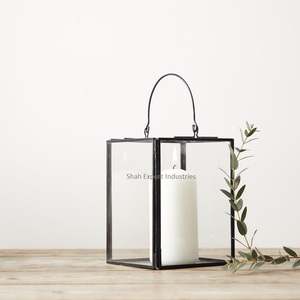 Black Metal Frame Square Glass Candle <b>Lanterns</b> for Home Wedding & Christmas Lighting Elegant Hanging Decoration Sets - Product Image 3