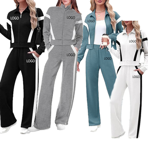 ชุดลำลองสปอร์ตสำหรับผู้หญิง ชุดฤดูร้อน รับทำโลโก้ ผ้าฝ้าย 100% กางเกงขายาวทรงกว้างเข้ารูป ชุด 2 ชิ้น เสื้อแจ็คเก็ตมีซิป - Product Image 2