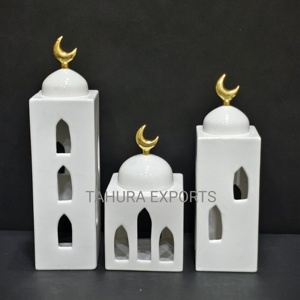 Lanterne de Ramadan Eid en céramique à motifs charmants et magnifiques, porte-bougie chauffe-plat décoratif, ambiance festive et spirituelle, décoration d'intérieur - Product Image 1
