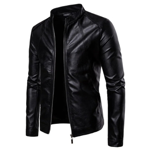 Chaqueta negra personalizada al por mayor con cierre de cremallera, chaquetas de cuero para hombre, material de alta calidad, parte superior para hombre - Product Image 2