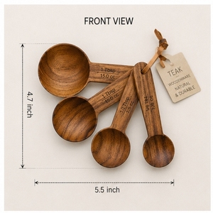Ensemble de cuillères à mesurer en bois, 4 pièces, design rustique minimaliste, durable et naturel - Product Image 4