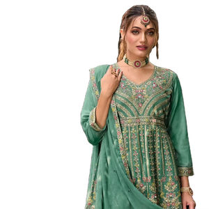 Salwar Kameez Étnico para Mujer con Tela Chinon Bordada (Delantera y Trasera) para Bodas y Diwali - Product Image 1