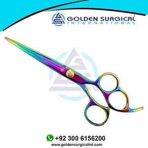 กรรไกรตัดผมมืออาชีพ 3 ห่วง 5.5 นิ้ว กรรไกรตัดผมช่างตัดผม ใบมีดคมกริบ สำหรับร้านเสริมสวย สีรุ้งหลากสี - Product Image 2