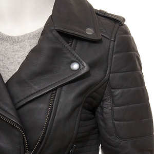 Slim Fit Ladies <b>Genuine</b> Leather Waterproof Windproof Quilted Jacket Customizable Color Breathable Biker Casual Easy Wear - Product Image 4