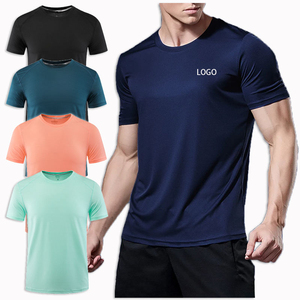 Ropa deportiva de alta calidad para hombre, camisetas de cuello redondo de algodón y LICRA de secado rápido, ropa de entrenamiento personalizable para trotar, sólida - Product Image 4