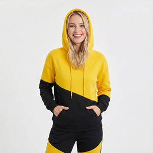 Sudaderas con Capucha de Bloques de Color Diagonales para Mujer al por Mayor OEM, Sudaderas con Capucha con Parches de Logotipo Personalizado, Sudaderas Holgadas de Forro Polar, Ropa Deportiva - Product Image 1
