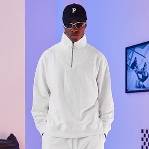 Col haut tissu éponge quart sweat-shirt zippé vêtements personnalisés logo hommes 14 sweats à capuche zippés - Product Image 6