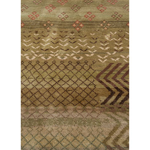 Tapis en soie noués à la main Manchaha grande surface vert 10 mm rectangulaire abstrait patchwork pour entrée, couloir, chambre d'adolescent - Product Image 3