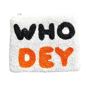 WHO DEY Porte-monnaie perlé-Pochette à monnaie tigre noir et orange pour les fans de Bengals