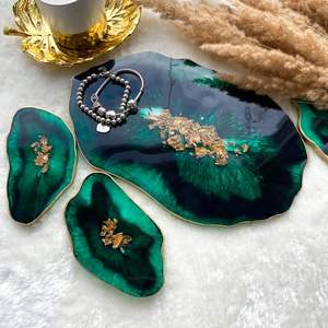 ถาดรองแก้วไม้อีพ็อกซี่เรซินดีไซน์ไม่เหมือนใครน่ารักสำหรับเครื่องดื่มชากาแฟถ้วยชาทรงกลมไม้ปรับแต่งได้ - Product Image 1