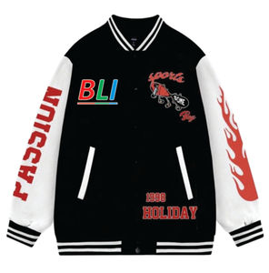 <b>Men's</b> Varsity Baseball Jersey Jacket Stand Collar Breathable Eco-Friendly Winter Fashion OEM Logo Design Wool/Polyester Blend - Product Image 6