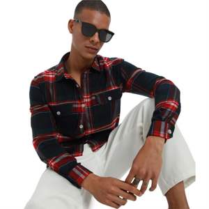 Chemise à carreaux vert olive pour hommes Design élégant en coton brossé avec coupe régulière et construction durable pour toutes les occasions - Product Image 5