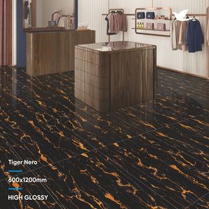 Azulejos de Porcelana Pulida con Aspecto de Mármol Negro 600x600, Color Negro Brillante con Línea Blanca, Porcelana 600x1200 para Piso - Product Image 5