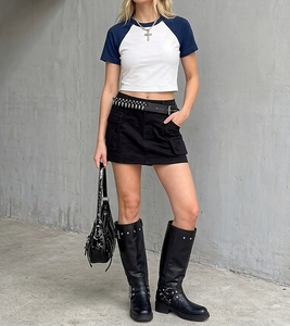 European and American Fashion Crop Top Raglan Short Sleeve Hot Sale Slim Women T-<b>Shirts</b> Cotton Top <b>Shirt</b> Crew Neck Slim Fit - Product Image 5