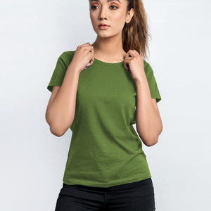 เสื้อยืดคอกลมแขนสั้นเข้ารูปสำหรับผู้หญิงลายสีพื้นแฟชั่นฤดูร้อนออกแบบโลโก้ได้ตามต้องการ - Product Image 1