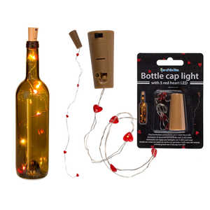 Lot de 2 guirlandes lumineuses à bouchon de bouteille, 5 LED blanc chaud en forme de cœur pour fêtes en extérieur, décoration de la Saint-Valentin, style rideau lumineux LED - Product Image 3