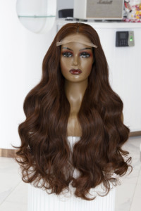 Highlight <b>Brown</b> Color <b>Wig</b> Vietnamese HD Luxury Front Closure Virgin Cuticle Aligned Remy Hair Single Weft Extensions - Product Image 1