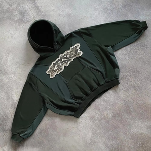 Sweat à capuche Boxy surdimensionné de luxe pour hommes poids lourd 100% coton hiver pull en détresse avec Applique brodée lavée à l'acide - Product Image 4