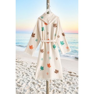 Varol Cozy Hooded Bathrobe Dress Organic 100% Cotton Woven for Autumn Style-for Beach or Home - Product Image 4