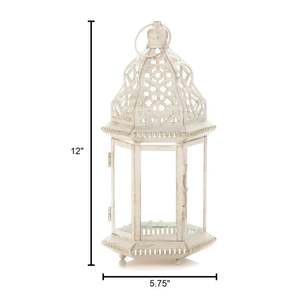 Farol de hierro de diseño único, blanco, el más vendido al por mayor, para uso decorativo en el hogar, hoteles, restaurantes, bodas, oficinas, hecho en India. - Product Image 3