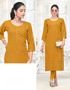 Fully <b>Chikankari</b> Sequence Work Light Wight Cotton <b>Kurti</b> Perfect for Collage and Office girls - Product Image 3