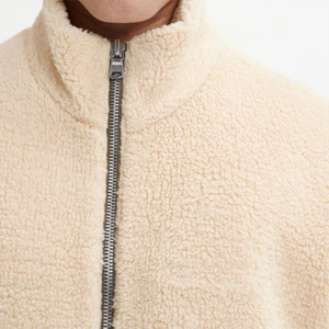 Veste polaire olive avec épaules tombantes, col montant, poches avant zippées, toile en polyester de qualité supérieure pour l'hiver - Product Image 4