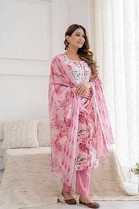 Conjunto de Top recto bordado y estampado digital de alta calidad para mujer, Top de mejor diseño con pantalones y conjunto de algodón Dupatta para mujer - Product Image 2