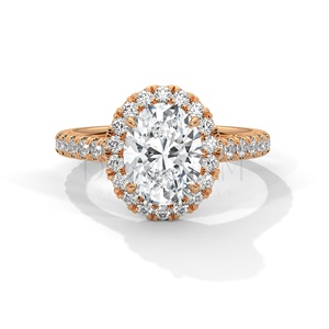 Meilleure qualité Leb Grown Original bague en diamant coupe ovale Halo Solitaire bague de fiançailles en argent Sterling 925 cadeau de fête de mariage - Product Image 3