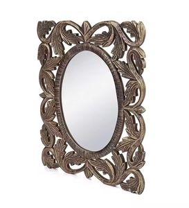 Espejo de pared de madera hecho a mano de primera calidad en marrón, perfecto para espejo decorativo de pared de comedor de Azora Industries - Product Image 4