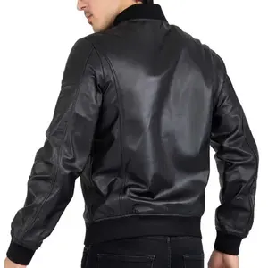 Chaqueta de motorista de piel de oveja negra para hombre, cómoda chaqueta de bombardero para todas las estaciones, condición de tela nueva - Product Image 2