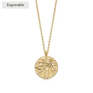 Nuevo en relieve diseño personalizado grabado 18K chapado en oro foto marco medallón colgante collar para mujer regalo