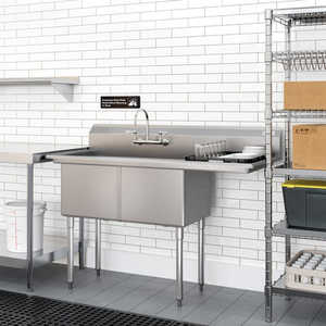 Évier de cuisine commercial à 2 compartiments de 18 pouces avec dosseret, calibre 18 Égouttoir droit certifié NSF, dimensions du bol : 18x18x14 - Product Image 4