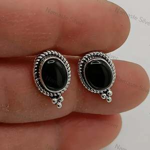 925 Sterling Silver Black Onyx <b>Earrings</b> July Birthstone Jewelry Natural Black Onyx Oval Stud <b>Posts</b> Gold Handmade Unique Gemstone - Product Image 4