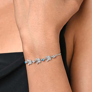 NOVAMART Fine 925 Pure <b>Silver</b> Blue Butterfly <b>Charm</b> <b>Bracelet</b> with Diamond and Pearl Rhodium Plated Beaded Bangles for Gift Wholes - Product Image 4
