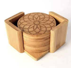 Posavasos de té de madera, juego de posavasos decorativos con estampado de nogal redondeado clásico para el hogar, tapete o almohadilla de té de noche - Product Image 1