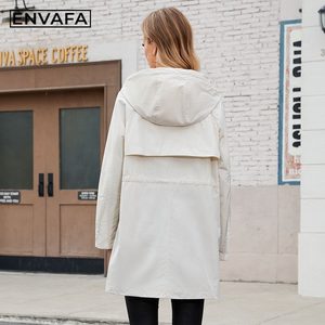 Gabardina Blanca para Mujer, Cierre de Botones, Resistente al Viento, Casual, Largo Midi, Color Sólido, Ropa Exterior de Primavera, Venta al Por Mayor - Product Image 2