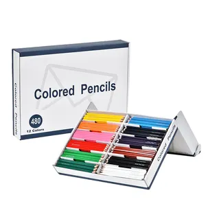 Pensil warna gambar profesional Set 12 warna 480pcs kemasan pensil warna Inti lembut cocok untuk seniman anak-anak