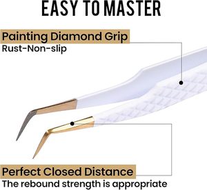 Professionnel Vente Chaude Blanc Couleur Diamant Poignée Poignée Or Fiber Pointe En Acier Inoxydable Antistatique Cils Pince À Épiler OEM - Product Image 4