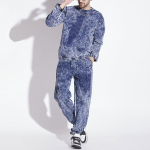 Chándal informal de 2 piezas de secado rápido lavado con ácido para hombre, Sudadera con capucha de algodón 100% y pantalones con cordón para invierno - Product Image 4