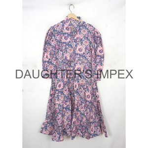 Tunique florale 100% coton faite à la main pour femmes, robe à la mode, longueur midi, tenue de fête, décoration en dentelle, confortable, naturelle, numérique - Product Image 1