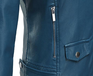 Veste de moto en cuir PU personnalisable à la mode pour femmes vente en gros tissée finie de haute qualité - Product Image 4