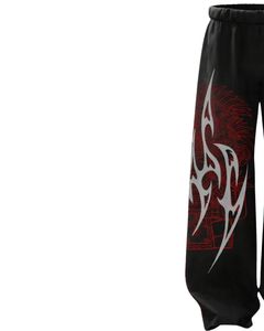 Pantalon de survêtement ample à imprimé tribal noir et rouge personnalisé, vêtements de rue pour femmes, pantalon de jogging à jambes larges, pantalon décontracté surdimensionné, pantalon en molleton hip-hop - Product Image 4