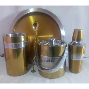 Superior Quality Metal High Grade Gold Plated Cocktail Shaker <b>Trays</b> 3 Compartment Bowl And <b>Ice</b> Bucket Barware Set From India - Product Image 2